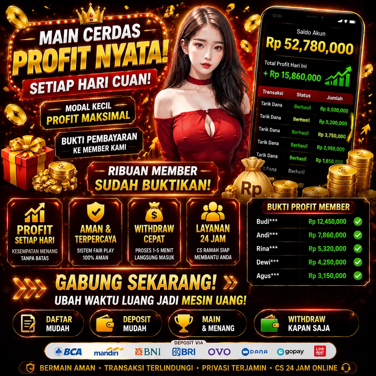 BNI789 App interface showing online games and digital gameplay.